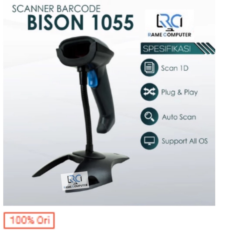 BISON POS BI-1055AS 1D Barcode Scanner Automatic With Stand Trigger auto scan