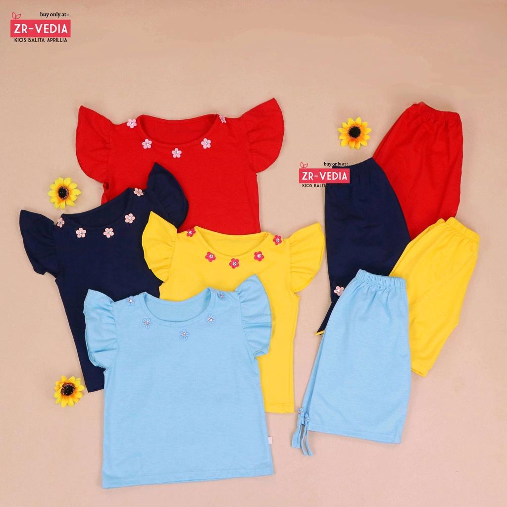 Setelan Oceana 1-2 tahun /Set Baju Lengan Celana Pendek Polos Balita Anak Perempuan Adem Import Mura