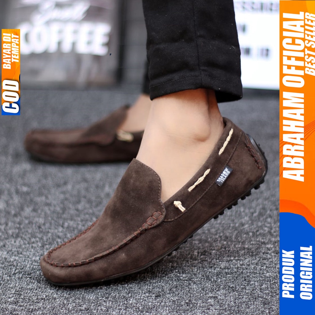 Sepatu Slip On Casual Santai Slop Hitam Kerja Pria Abraham Hunigo