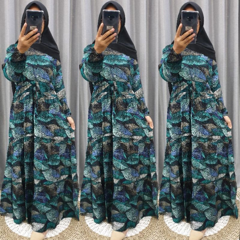 HOME DRESS / GAMIS RAYON ADEM / GAMIS BUSUI / RAYON REAKTIF / GAMIS RAYON MOTIF DAUN / GAMIS RAYON