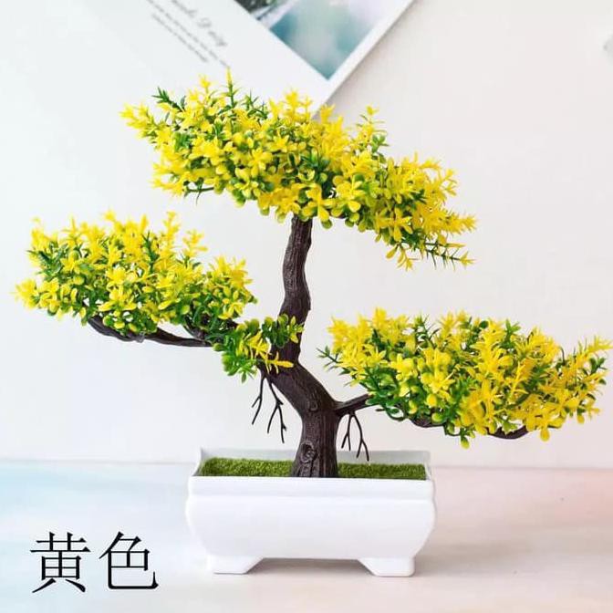 ornamen tanaman hias bonsai beringin / pohon plastik artificial - Beringin Kuning