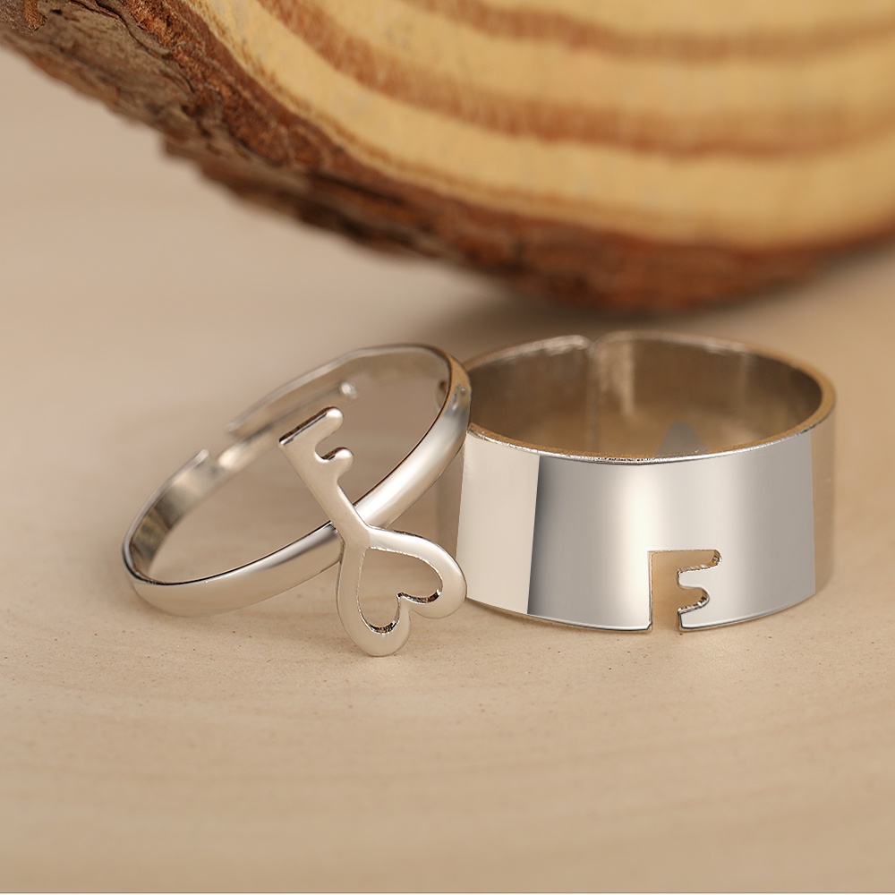 Set Cincin Adjustable Desain Kunci Warna Silver Gaya Punk Untuk Wanita