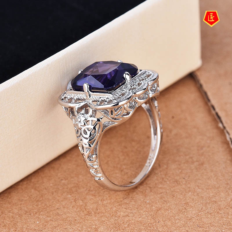 [Ready Stock]Fashion Temperament 925 Silver Diamond Sapphire Ring