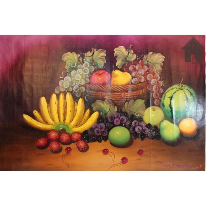 Lukisan Asli - Tropical Fruits on Canvas Landscape 85x135cm.