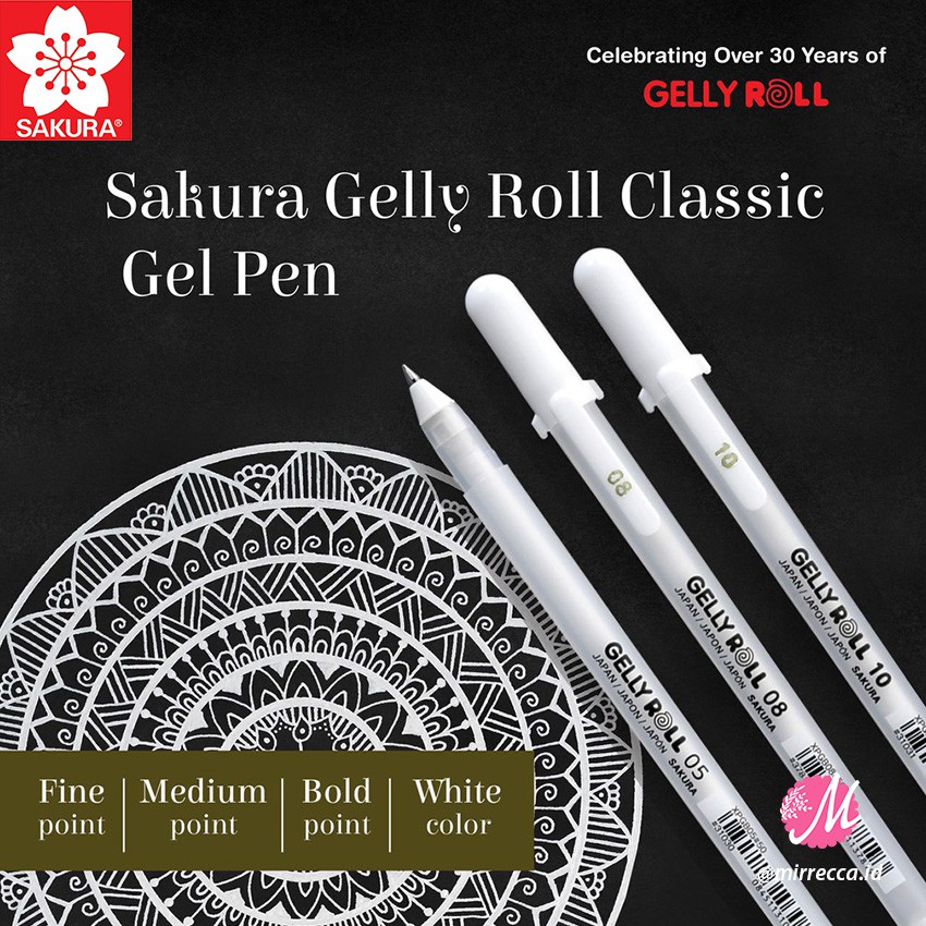 

SAKURA GELLY ROLL CLASSIC WHITE GEL INK PEN FINE MEDIUM BOLD POINT | 05 08 10 PULPEN ART TINTA PUTIH