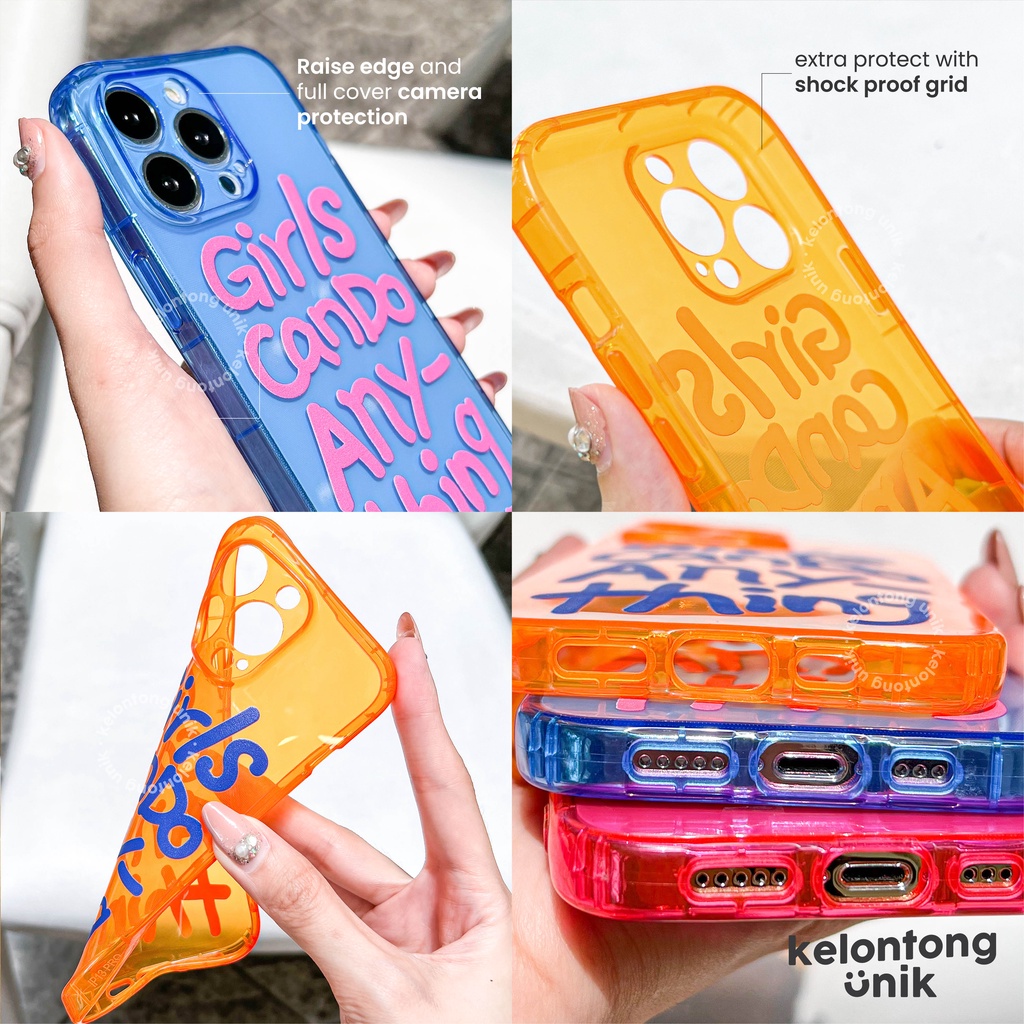 (Seri 1) For iPhone - Girl's Power Neon Shock Proof Case with Camera Protection