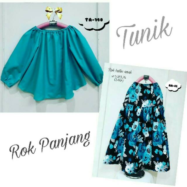 Setelan rok panjang dan tunik anak size 2t-13t