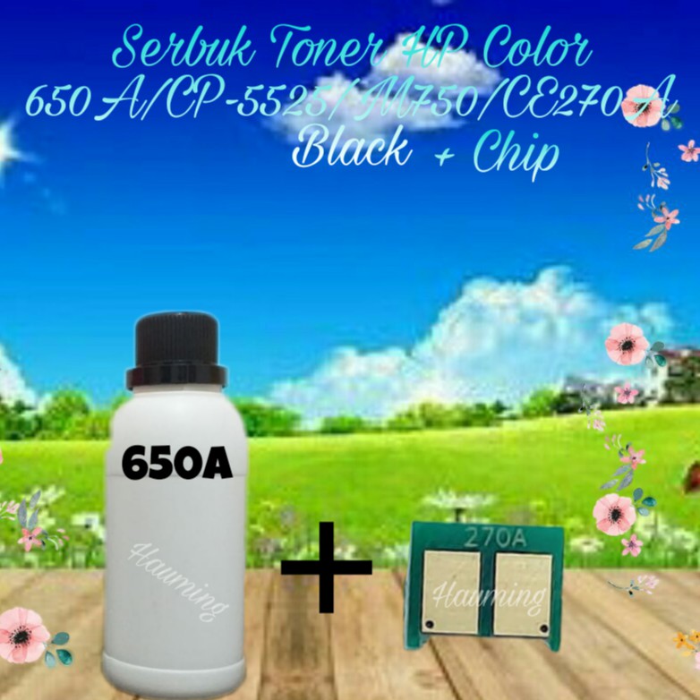 Serbuk Toner HP 650A CP5525 M750 CP5525dn CP5525n CP5525xh M750xh M750n M750dn CE270A Black + Chip