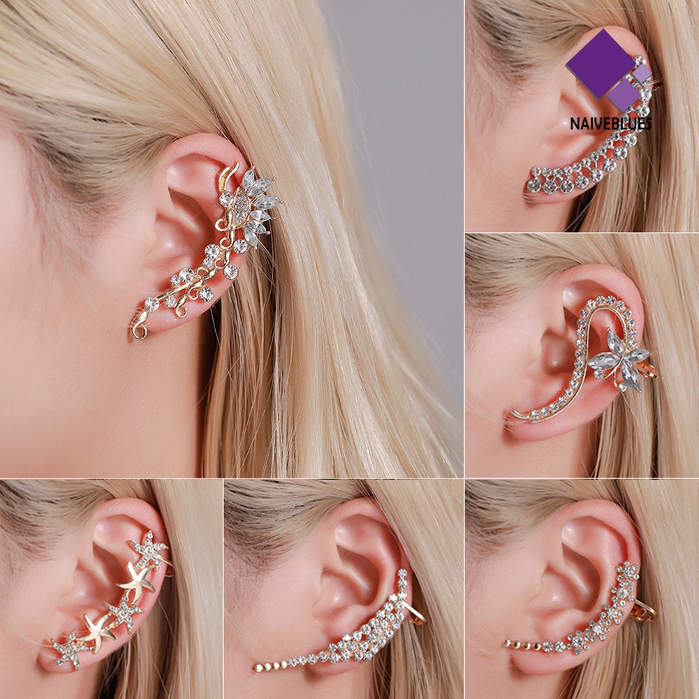 1 Pc Anting Stud Desain Bunga Kupu-Kupu Aksen Berlian Imitasi Untuk Wanita