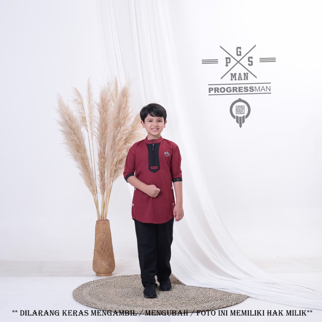 Koko Kurta Anak Zipper Pria Muslim Sunnah Syar'i Warna Navy Hitam Putih Original Trimuji