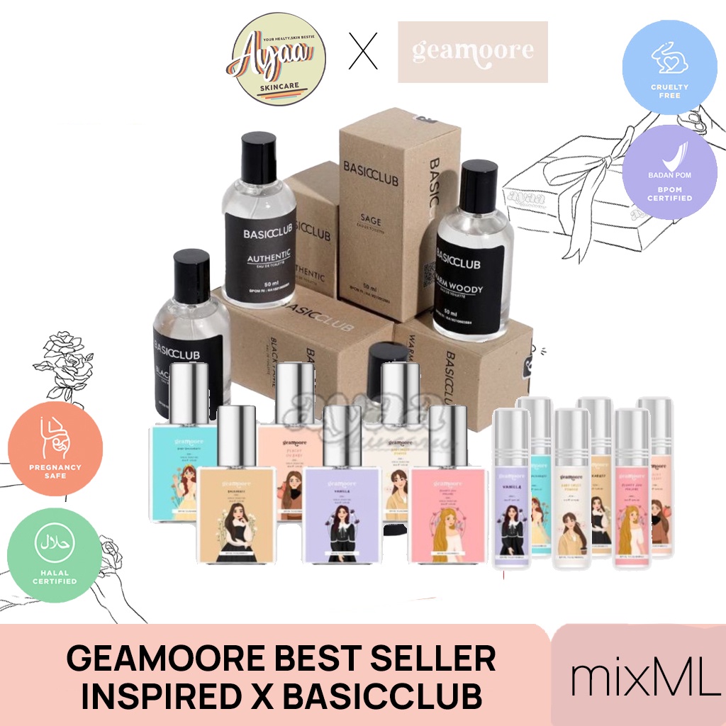 GEAMOORE INSPIRED BASICCLUB PERFUME 6ML 30ML BOTOL ROLL ON PARFUM BODY MIST BPOM FREE BUBBLE WRAP