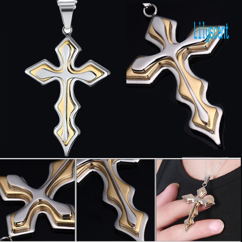 2pcs Kalung Rantai Liontin Salib Yesus Aksen Berlian Imitasi Untuk Pria