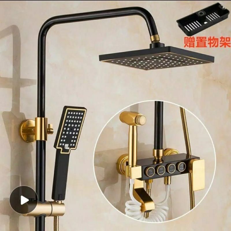 SHOWER SULTAN SET DENGAN 4 TOMBOL OTOMATIS WARNA GOLD HITAM MODERN