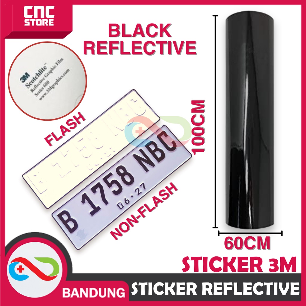 STIKER STICKER PLAT NOMOR 3M 680 85 BLACK REFLEKTIF NYALA PUTIH 60CM X 100CM