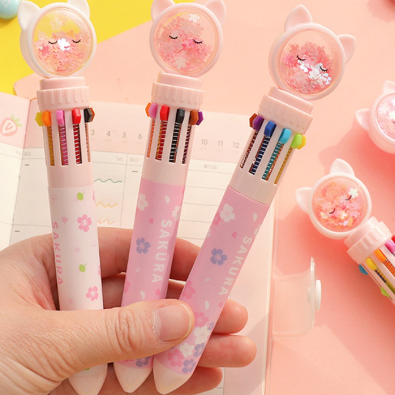 Sakura Cat 10 in 1 Ballpoint Pen Scrapbooking Pen School Office Stationery Supplies