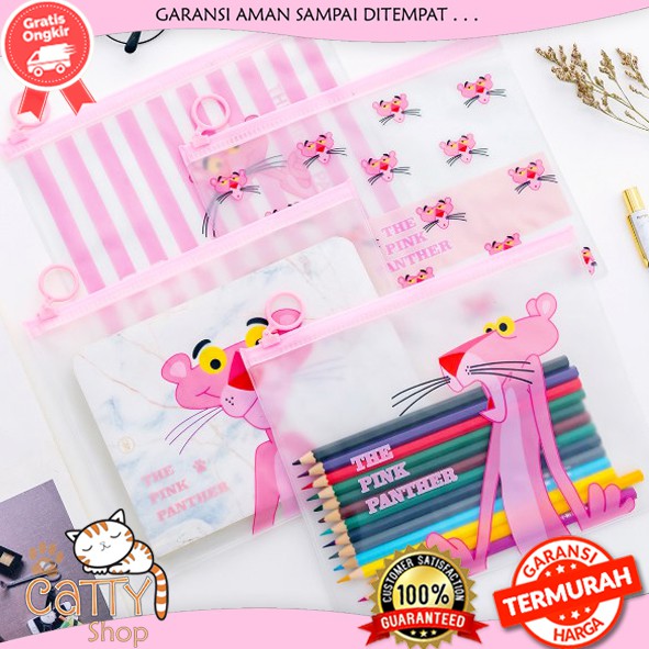 

CATTY ZIPPER BAG TRANSPARAN PINK PANTHER / TEMPAT PENSIL PINK PANTHER / MAP FILE PINK PANTHER