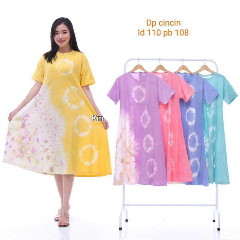 Daster Payung Jumbo Lengan Pendek Bahan Kaos Model Tiedye Busui Resleting Depan Dress Kekinian Terbaru Termurah