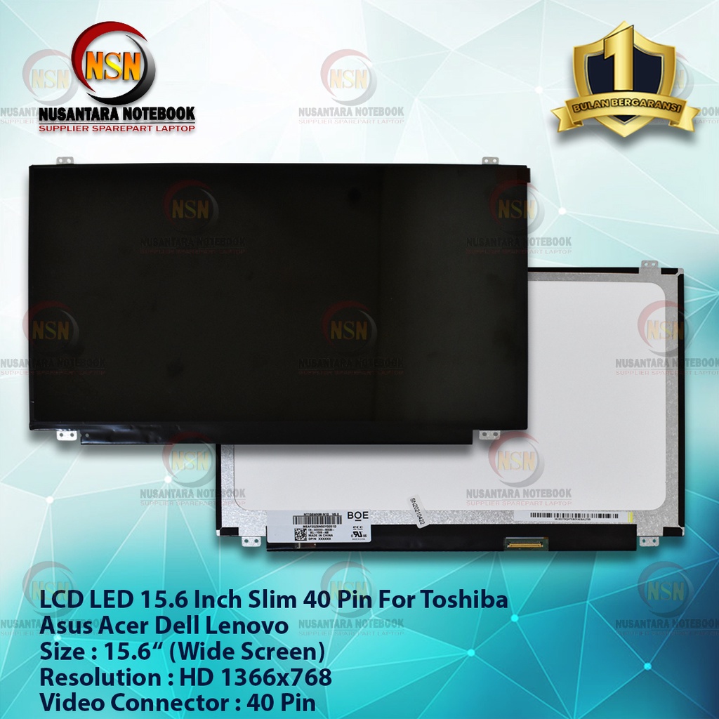 LED LCD Layar 15.6 Inch Slim 40 Pin For Toshiba Asus Acer Dell Lenovo