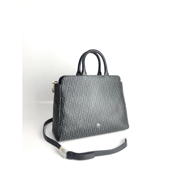 Tas Satchel Wanita Aigner Abbey Large Signature Black