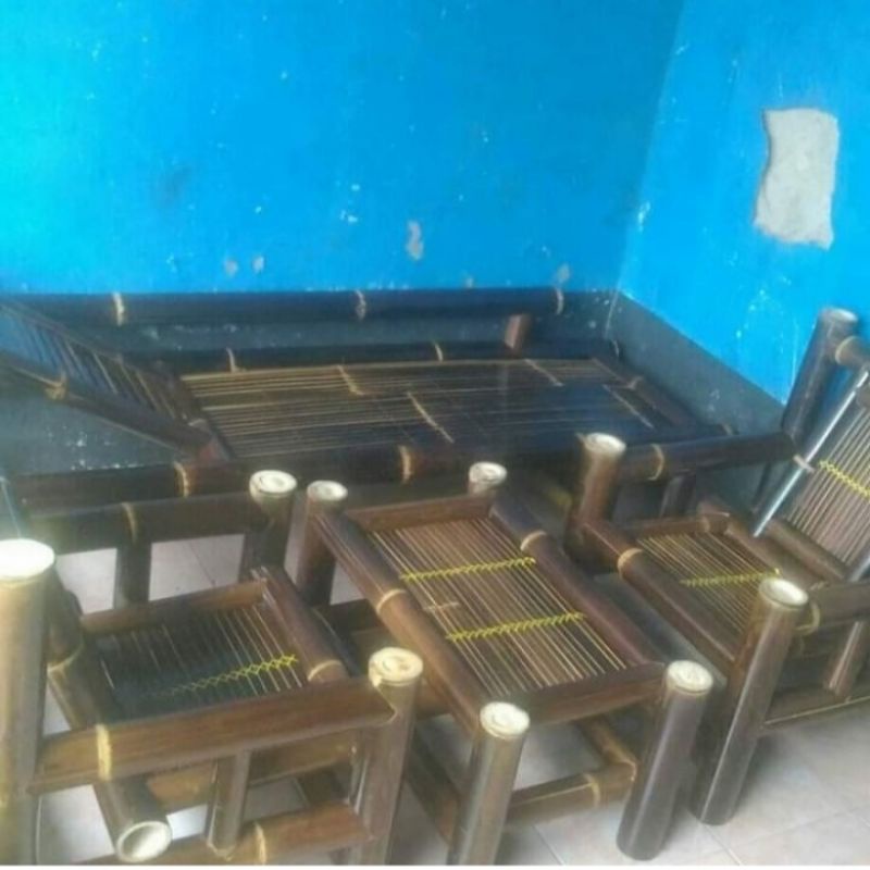 kursi tamu bambu hitam/Wulung, kursi santai, kursi rumahan, kursi unik, kursi tradisional, kursi min