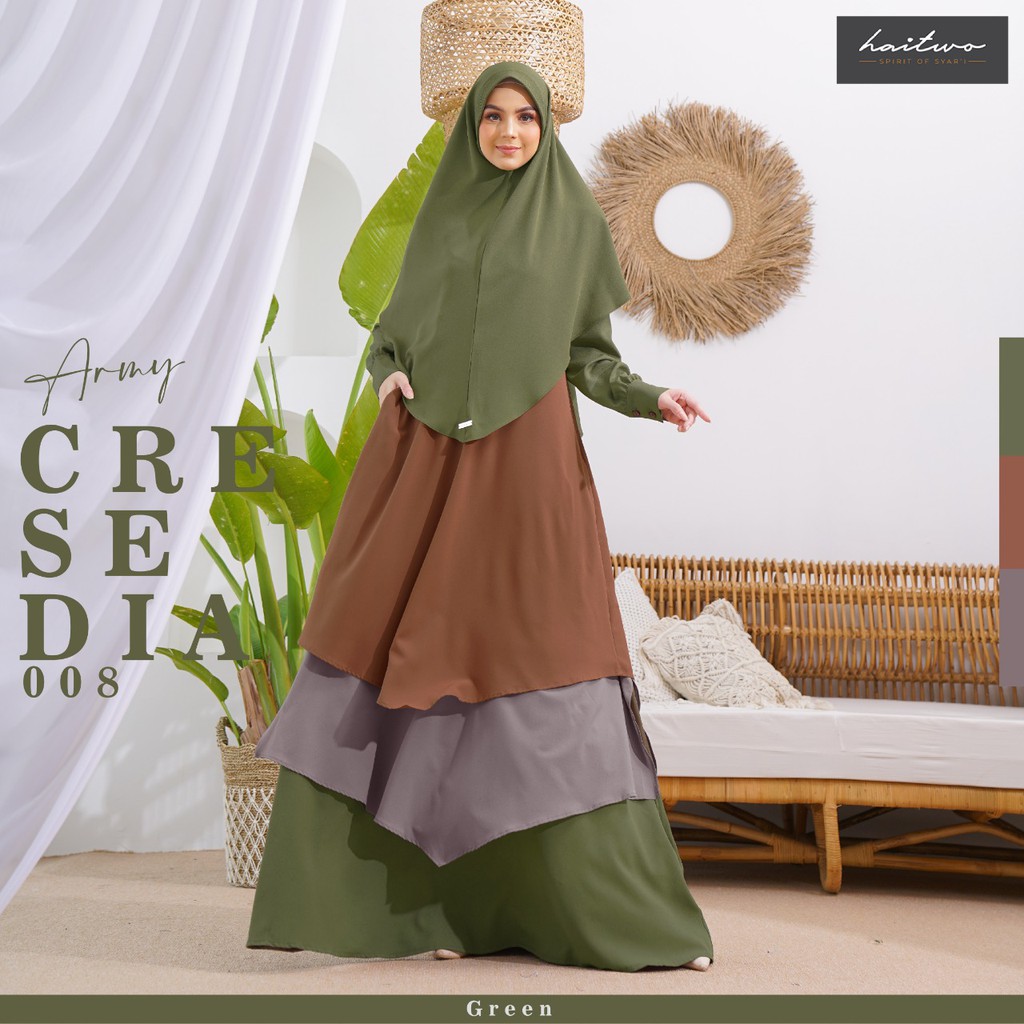 Haitwo Cresedia 008 Gamis Wanita Muslimah Set Gamis dan Jilbab Dress Syari Bahan Morelli Stretch