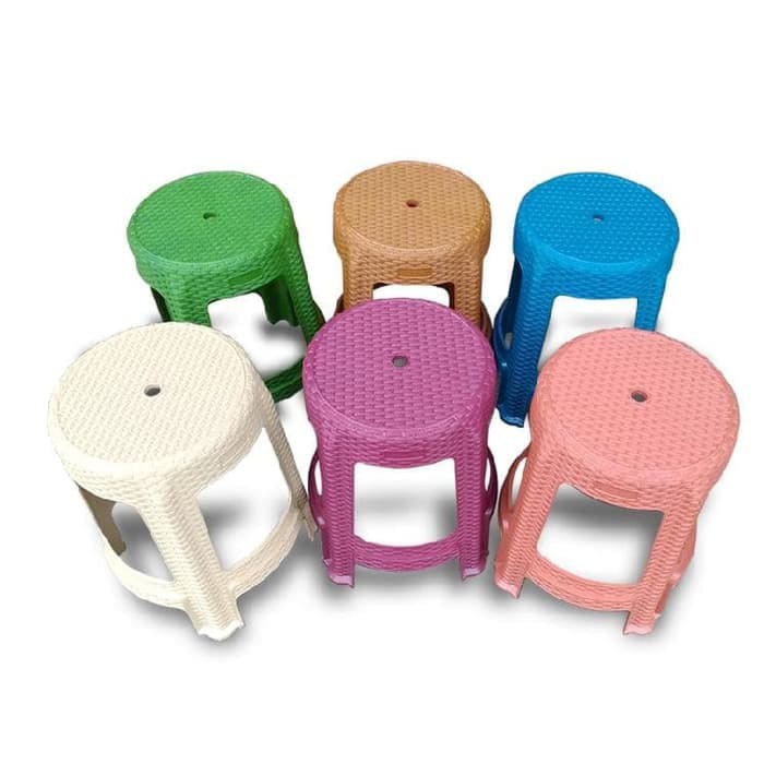 AKAKO - Kursi Bulat Motif Rotan - Bangku Bakso - Promo Murah