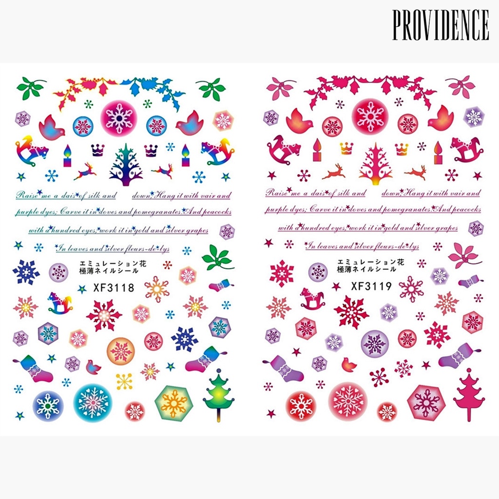 Providence 12Pcs/Set 3D Effects Nail Sticker Christmas Patterns Colorful Santa Claus Elk Snowman Gift Water Transfer for Winter