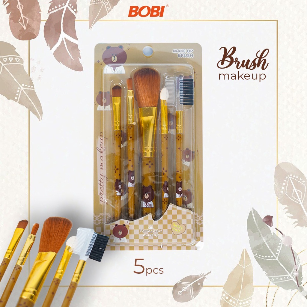 Brush Make Up 5 in 1 kode LK-01 Bervariasi Warna dan motif / Kuas Make Up Multifungsi Merk Bobi