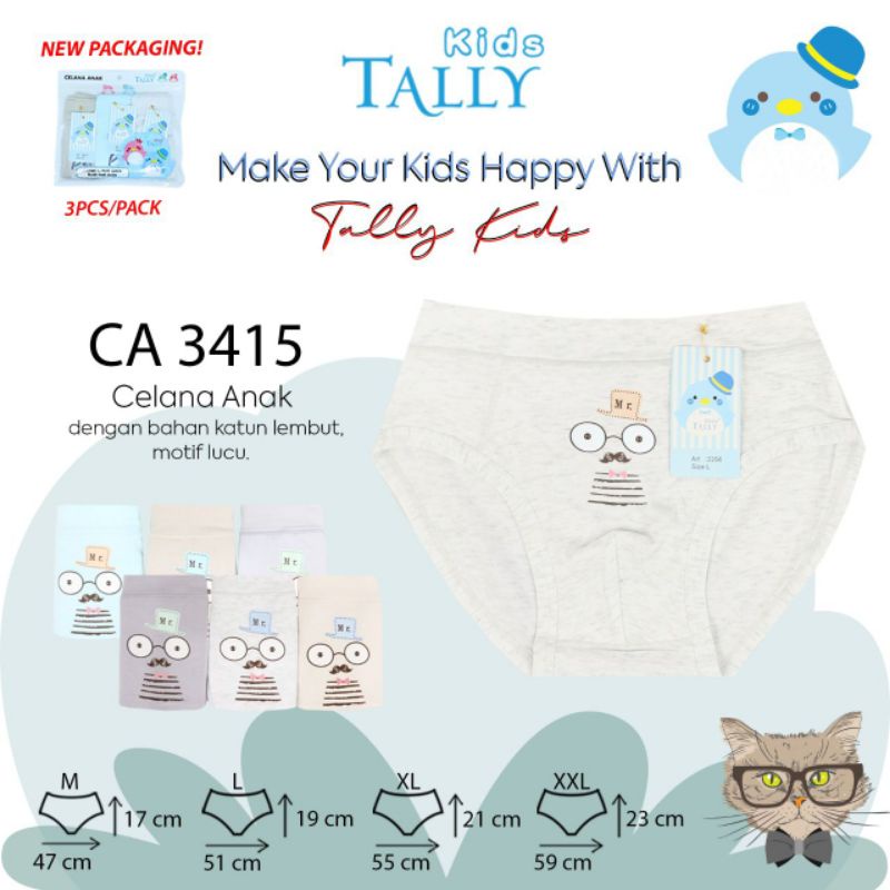 TALLY KIDS BOY 3415 | CD CELANA DALAM ANAK COWOK LAKI-LAKI SEGITIGA | BAHAN KATUN | SIZE M - XXL