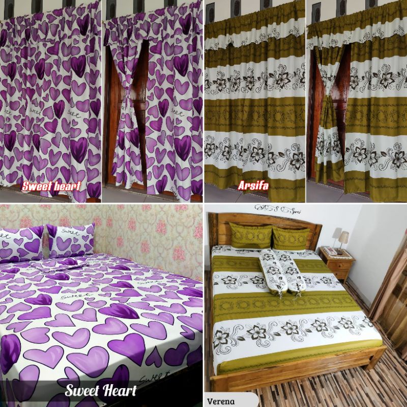 Sprei dan gorden couple.Dapat 1 sprei+2gorden/Sprei homemade //gorden motif