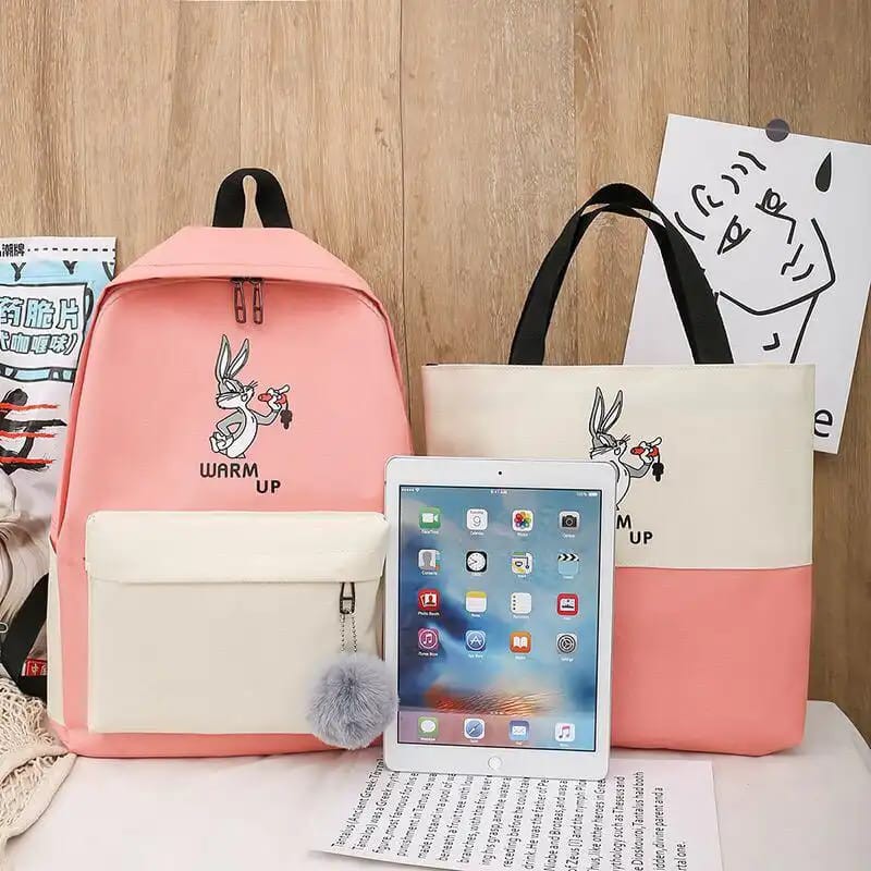 EL 6040 RISCE TAS 4IN1 RANSEL BUNNY IMPORT BLACK YELLOW GREEN PINK SEKOLAH SD SMP SMU WANITA CEWEK