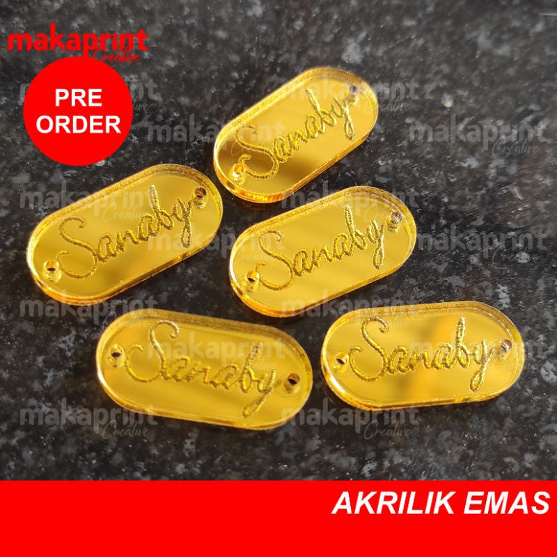 

label hijab akrilik / label produk akrilik emas