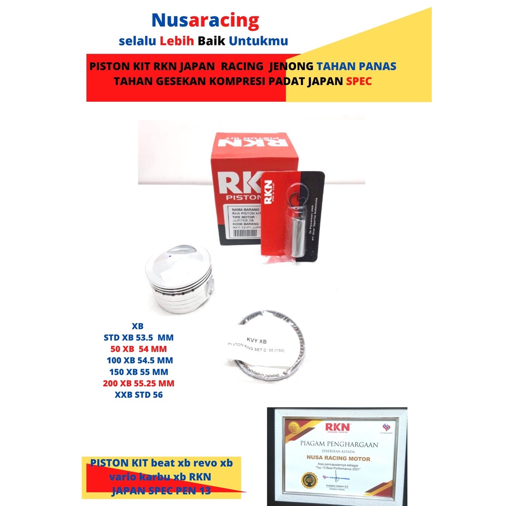 PISTON KIT BEAT SCOOPY VARIO SCOOPY blade Revo 100 Supra Kharisma bore up 130 cc-150 cc XB Jenong Blade 53.5 54 54.5 55 56 RKN JAPAN RACING MANTAP BUAT KOMPRESSI-size 53.5