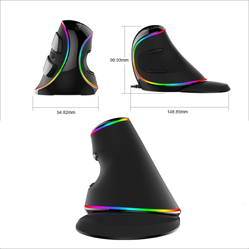 DELUX M618 PLUS - Wired Optical Ergonomic Vertical Mouse RGB Version - Mouse Vertikal Nyaman