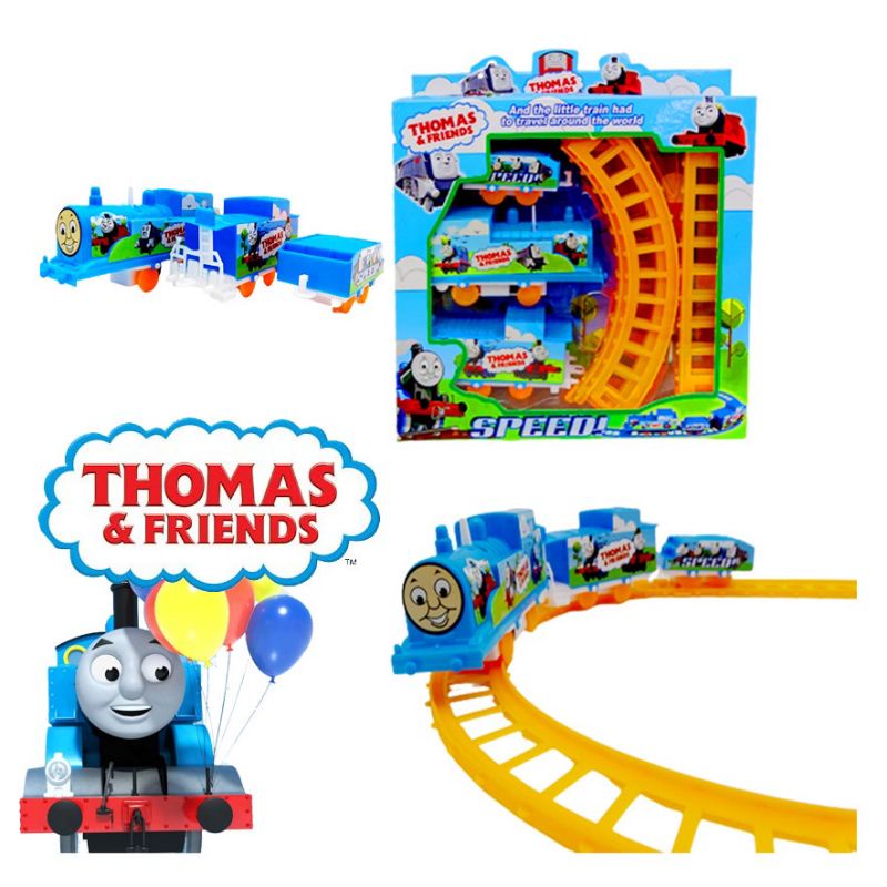 Mainan Kereta Api Thomas &amp; Friend - Kereta Mainan Thomas 3 Gerbong &amp; 8pcs Rel Kereta