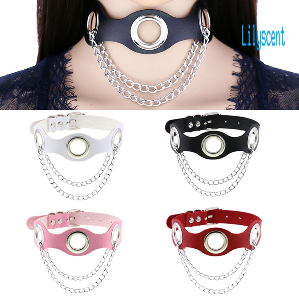 Lily Kalung Choker Bahan Kulit Imitasi Aksen Hollow Gaya Punkgothic Untuk Wanita