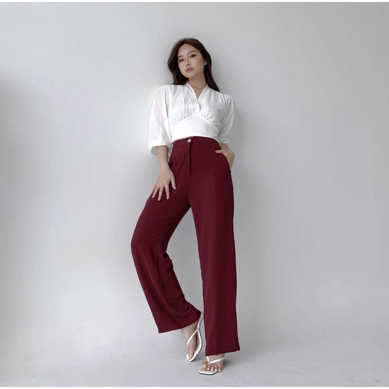 YOONA CRINKLE AND PATTERN PANTS - CELANA KERJA WANITA - CELANA STRAIGHT CUT - CASUAL PANTS - FLOWY PANTS - HADIAH / KADO ULTAH CEWEK