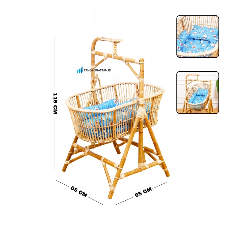 Keranjang Ayunan Bayi Rotan Dengan Kasur / Tempat Tidur Bayi Rotan Minimalis