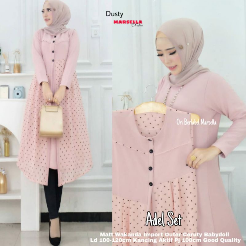 Adel set by Marsela tunik ld 100-120 bahan wakanda import kancing aktif mix outer