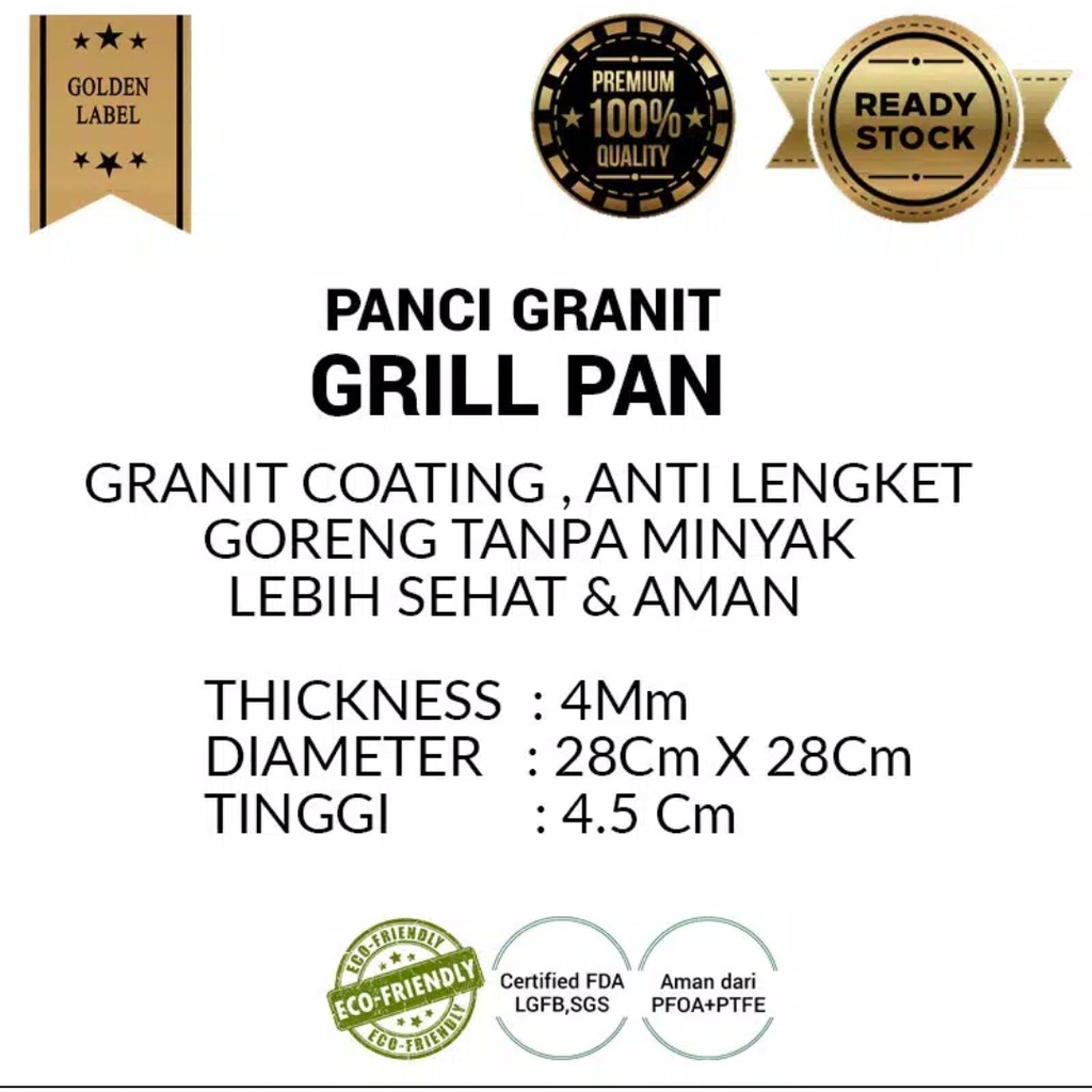 Wajan Anti Lengket Penggorengan Pemanggang Grill Pan Granite 28cm Perabotan Dapur By Mykochen.ina