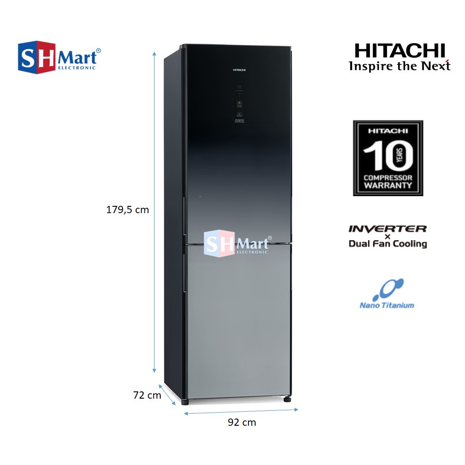 KULKAS HITACHI 2 PINTU BOTTOM FREEZER KAPASITAS 330 LITER R-BG41PGD6X XGR / RBG41PGD6X (KHUSUS MEDAN)