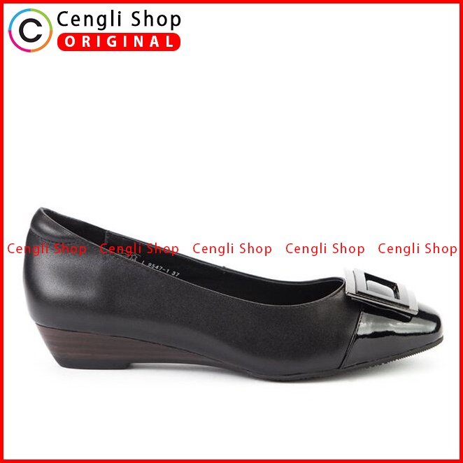 SEPATU WEDGES KULIT ANDREW WANITA ORIGINAL FORMAL BRANDED HITAM ANW01