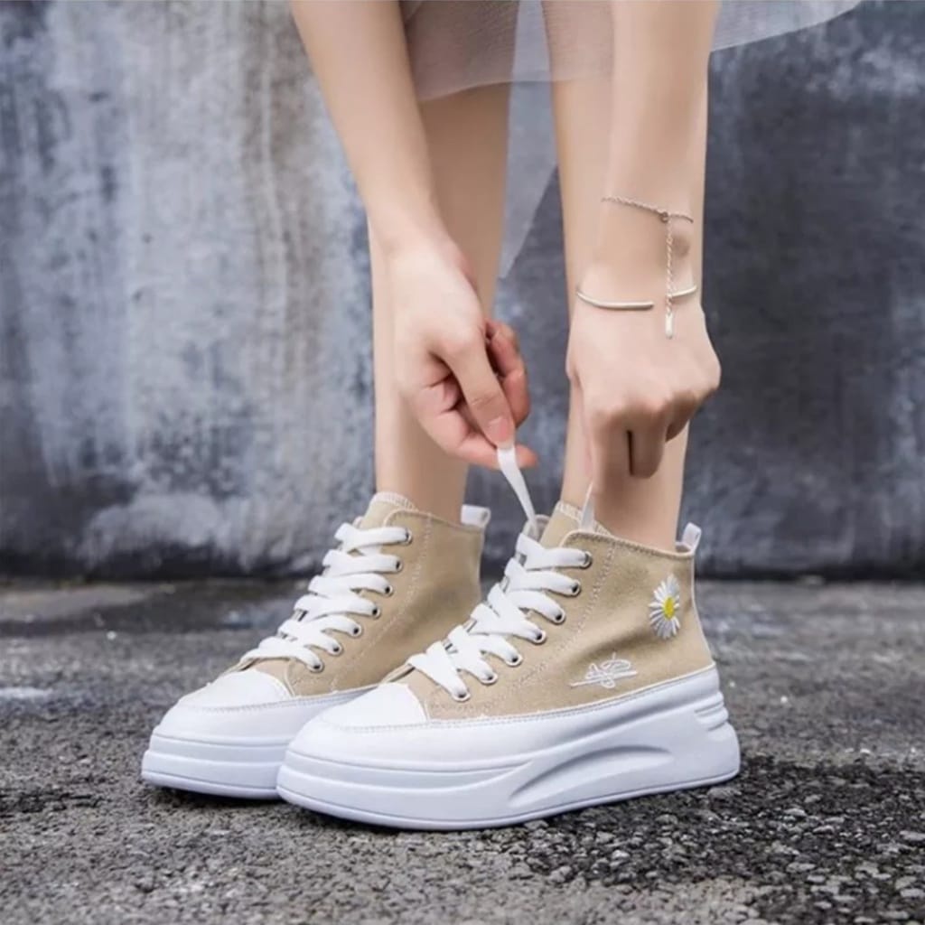 - Sepatu Sneakers Boots Wanita Korea Bunga SH-04 New