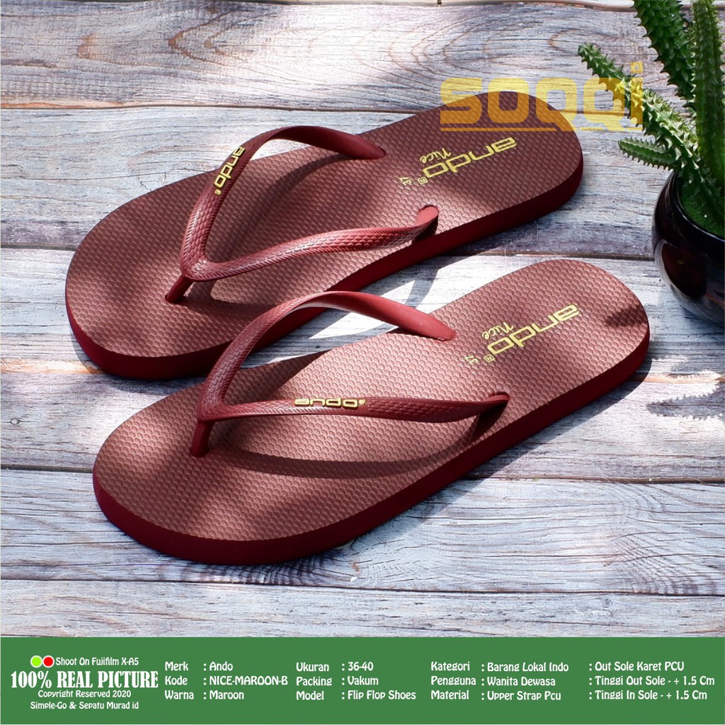 Sendal flip flop cewek dewasa jepit karet ori sandal flat japit wanita perempuan flat anti air kwalitas import Ando Nice promo murah keren cod 36-40