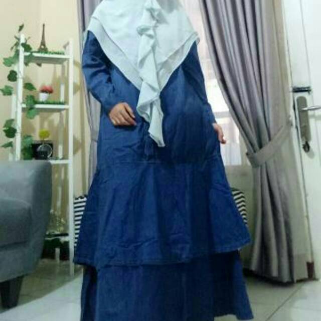 Gamis jeans susun bugio