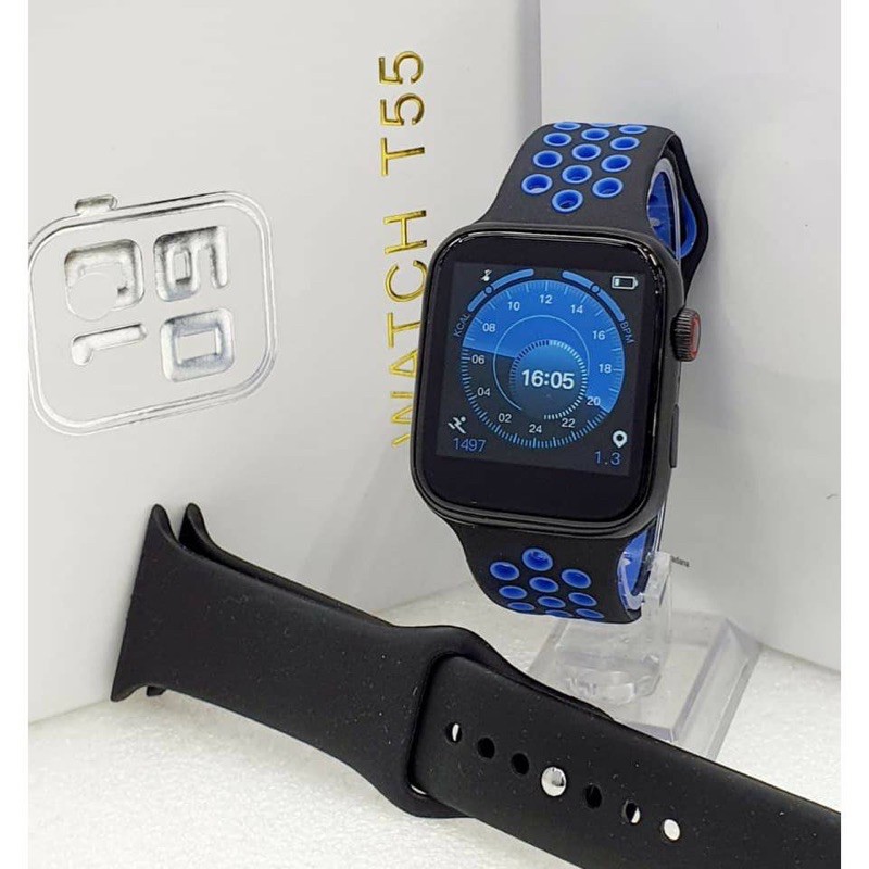 The Watch Series 5 Bluetooth Smartwatch Full Touch Screen Phone Call IP68 Waterproof - Custom Watch Face, Body Temperature, Sports Mode by Pods Indonesia-the watch 5.5 blue