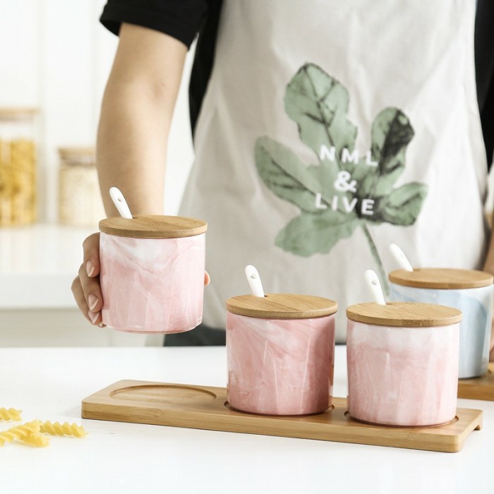 Rak Dapur - Rak Bumbu Dapur 3Pcs/Wadah Bumbu Marble Set/Tempat Bumbu Dapur Set