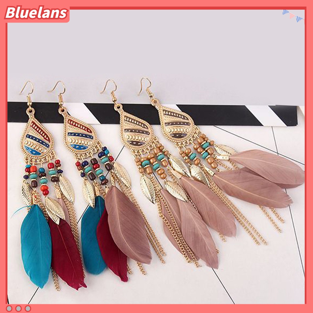 Bluelans Anting Kait Gantung Wanita Desain Bulu Gaya Vintageelegan Untuk Hadiah