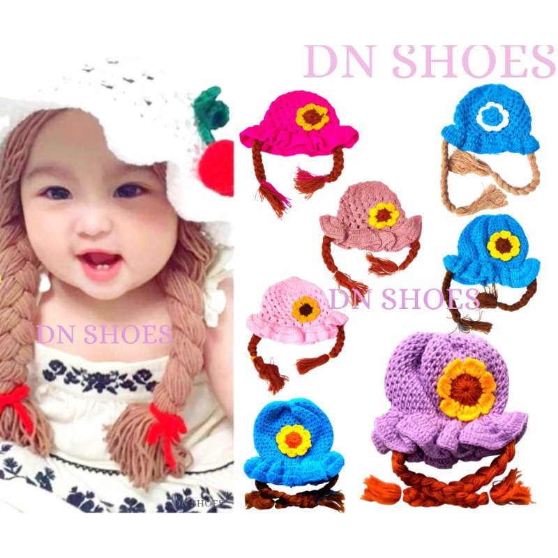 Topi Bayi anak Perempuan topi rajut topi kepang anak perempuan motif kepang rambut