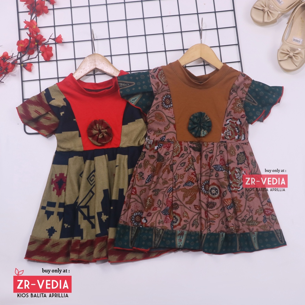 (BATIK) Dress Tania uk 6-18 Bulan / Dress Anak Perempuan Lengan Pendek Baby Brand Baju Pesta Murah